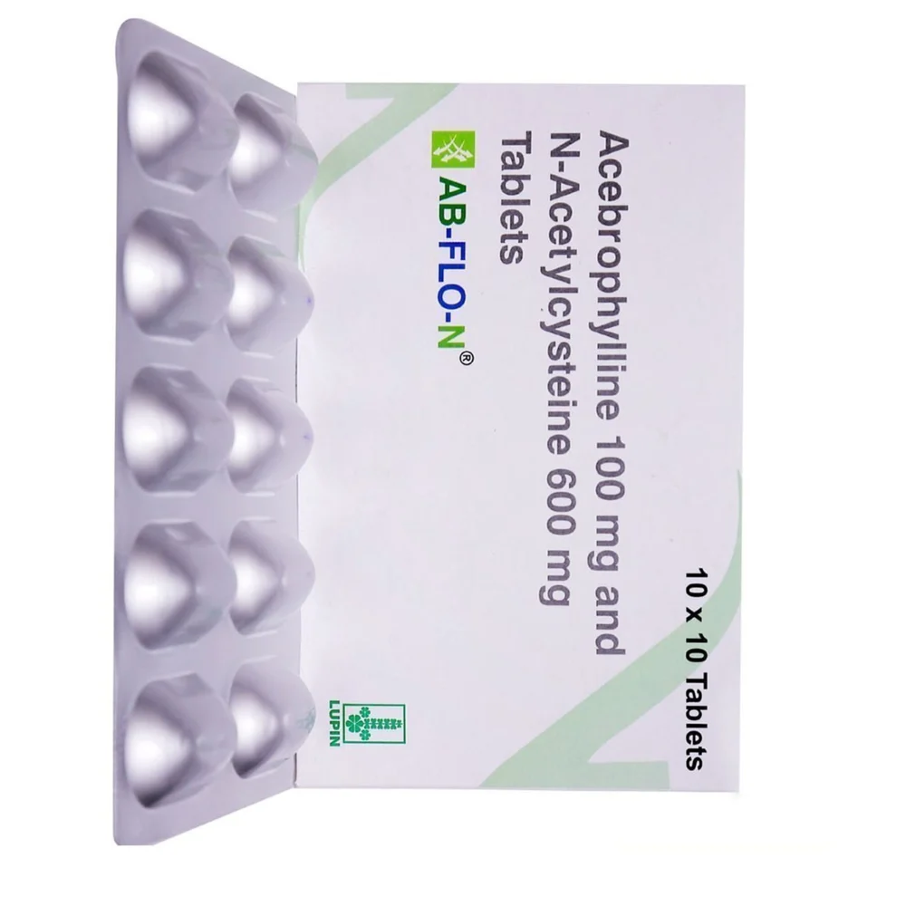 AB-FLO-N Acebrophylline 100 mg and N-Acetylcysteine 600 mg Tablets - Available in India