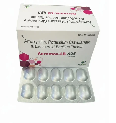 Aeromox LB 625 Amoxycillin, Potassium Clavulanate & Lactic Acid Bacillus Tablets - Available in India
