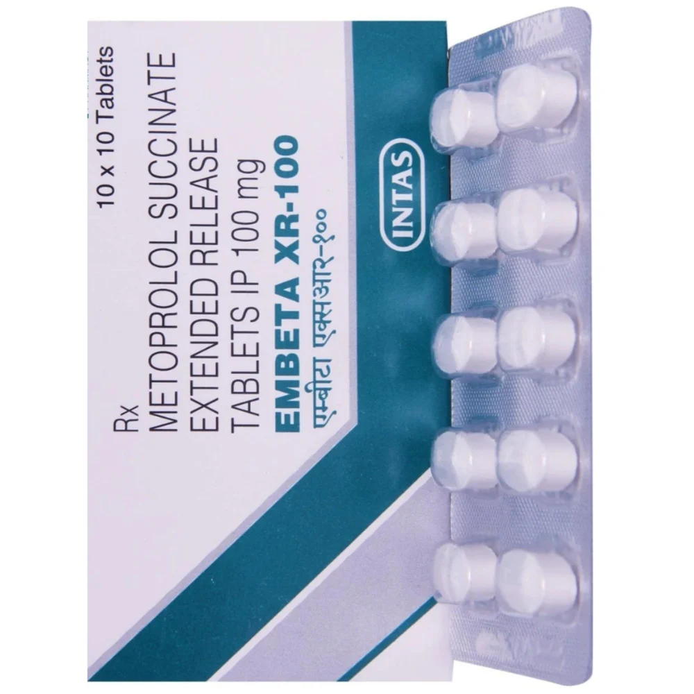100 mg EMBETA XR-100 METOPROLOL SUCCINATE EXTENDED RELEASE IP TABLETS