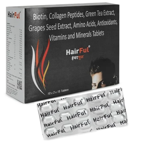 HairFul Biotin, Collagen Peptides, Green Tea Extract, Grapes Seed Extract, Amino Acids Tablets - Available in India
