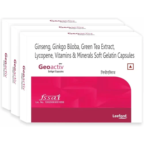Geoactiv Ginseng, Ginkgo Biloba, Green Tea Extract, Lycopene Soft Gelatin Capsules