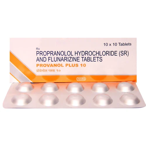 10 mg PROVANOL PLUS 10 PROPRANOLOL HYDROCHLORIDE (SR) AND FLUNARIZINE TABLETS - Available in India