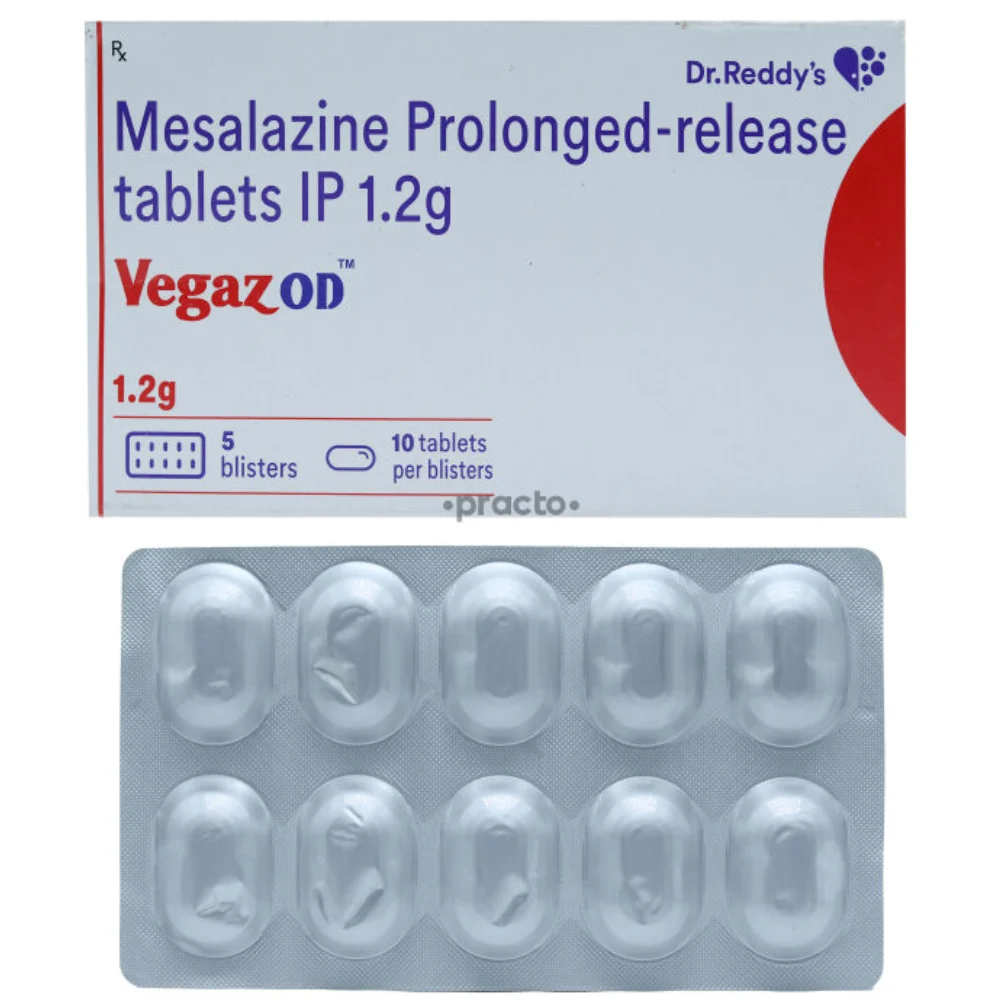 Vegaz OD Mesalazine Prolonged-release IP tablets 1.2g - Available in India