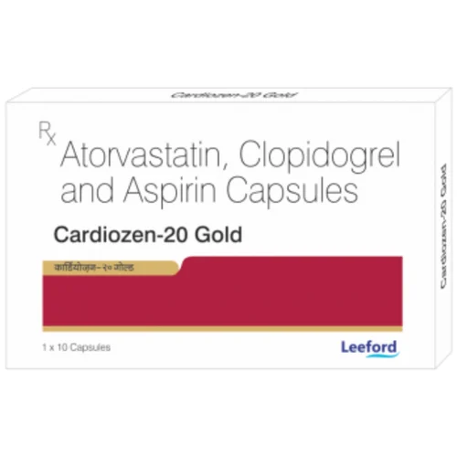 20 mg cardiozen-20 Gold Atorvastatin, Clopidogrel and Aspirin Capsules - Available in India